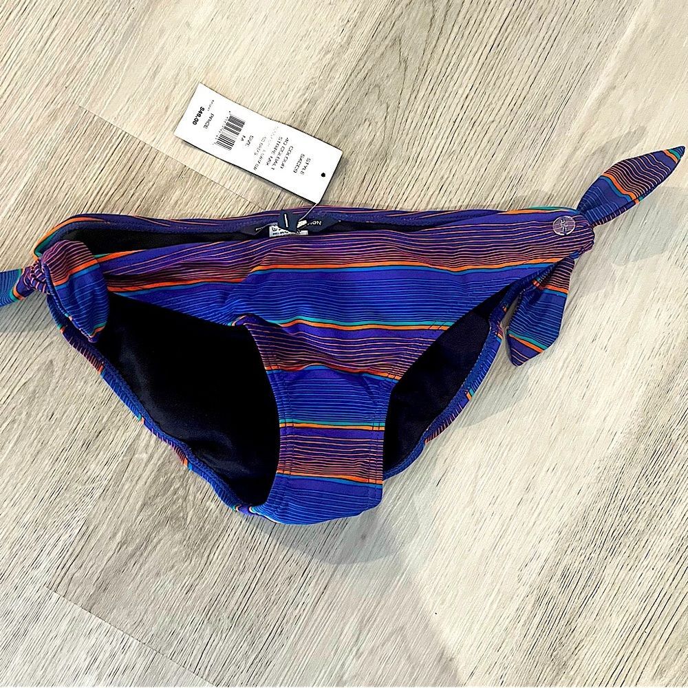 NWT French Connection Cobalt Blue Sunny Stripe Side Tie Bikini Bottom Medium